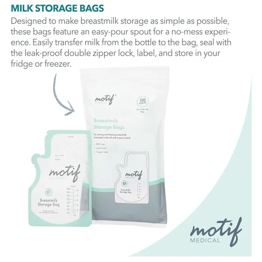 Motif Medical Breastmilk Storage Bags - White 100 count